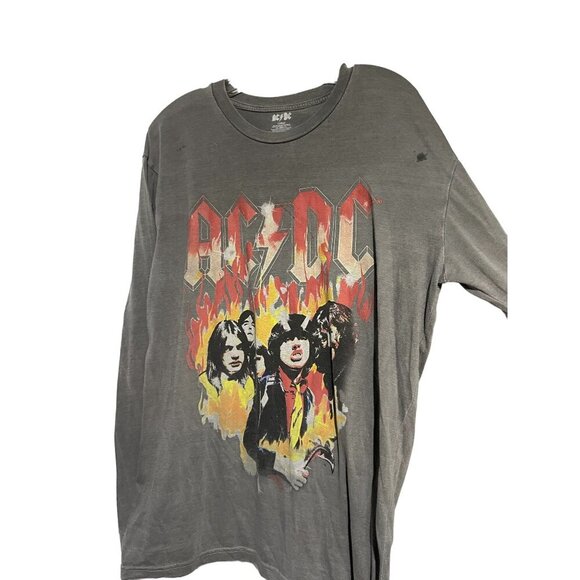 AC/DC Graphic Long-Sleeve Band Tee Rock Music Flame Design Gray L - Picture 3 of 7